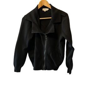 LILI SIDONIO Black Moto Style Heavy Short Knit Long Sleeve Sweater Jacket M
